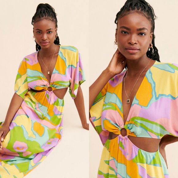 Show Me Your Mumu Dana Cutout Maxi Dress Multi Color Size XL - Picture 12 of 12